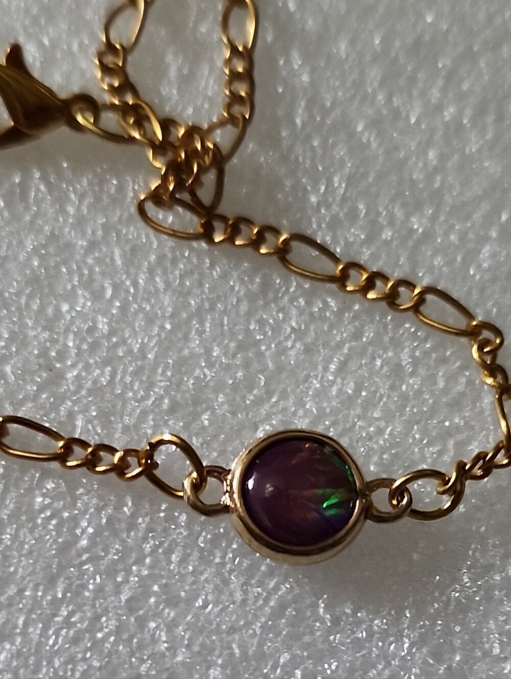 Hand Crafted Gold Chain Bracelet / Anklet with Purple Iridescent Stone